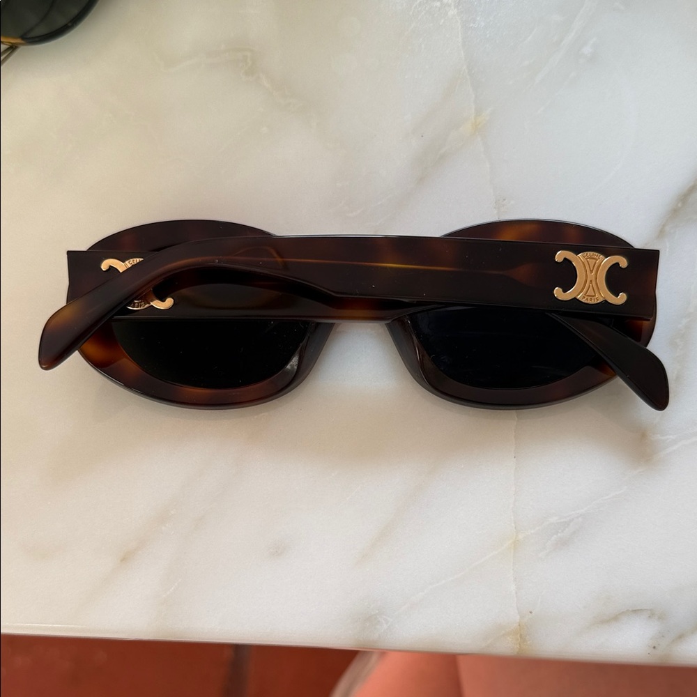 Celine Tortoise Oval Sunglasses with Dark Lenses - Picture 4 of 6
